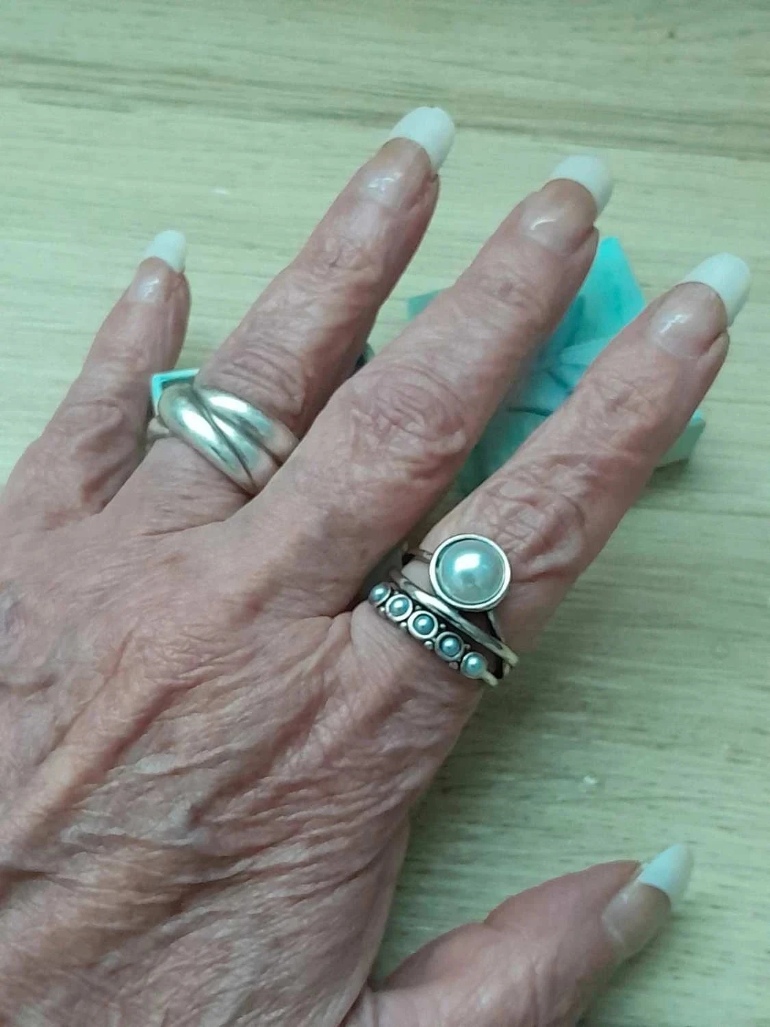 Anillo estilo Bohemio 3 en 1, con perlas, talla 60 – photo 5